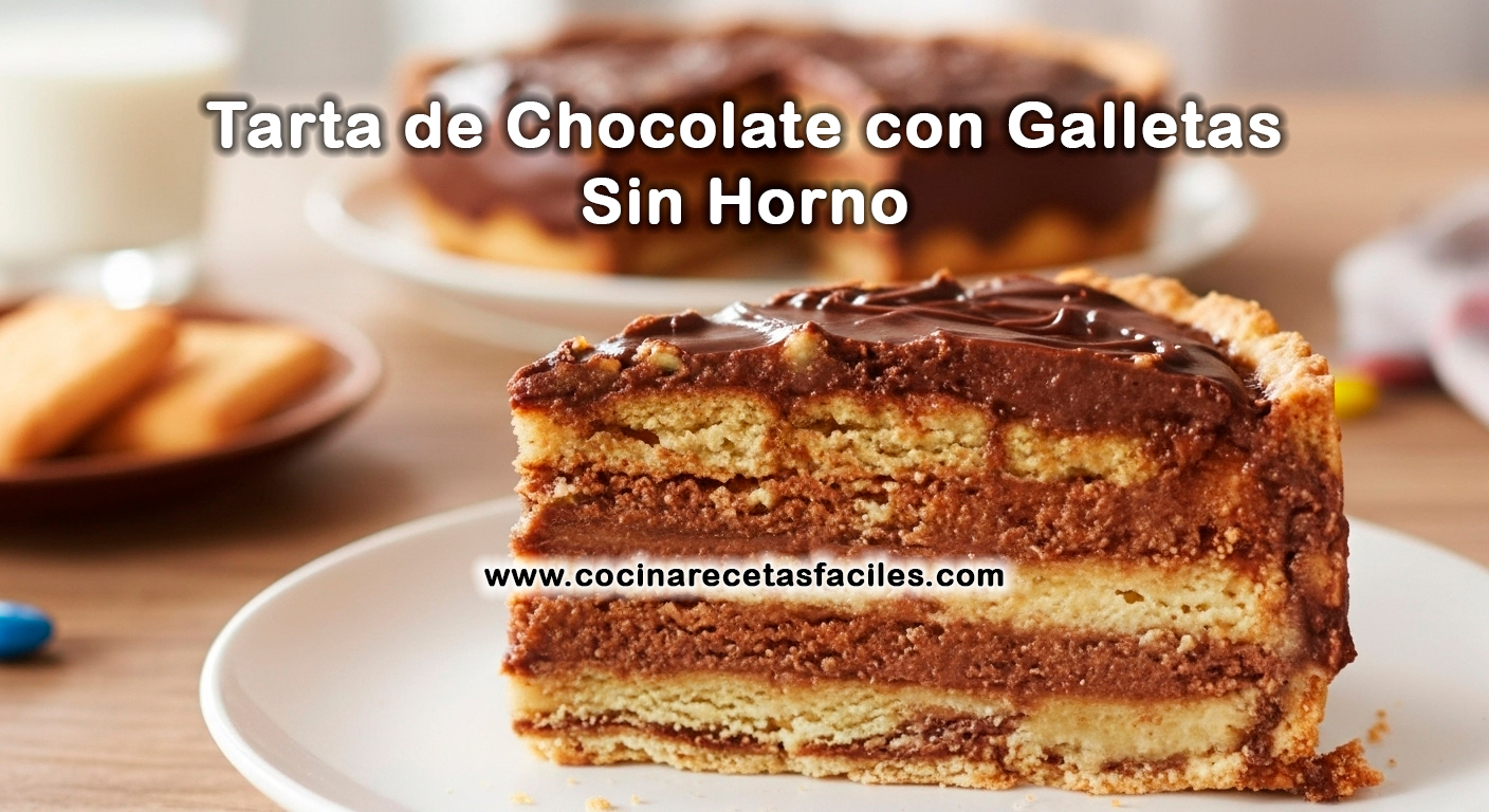 Tarta de chocolate con galletas sin horno decorada con nata montada y virutas de chocolate sobre plato blanco, fotografía profesional de alimentos
