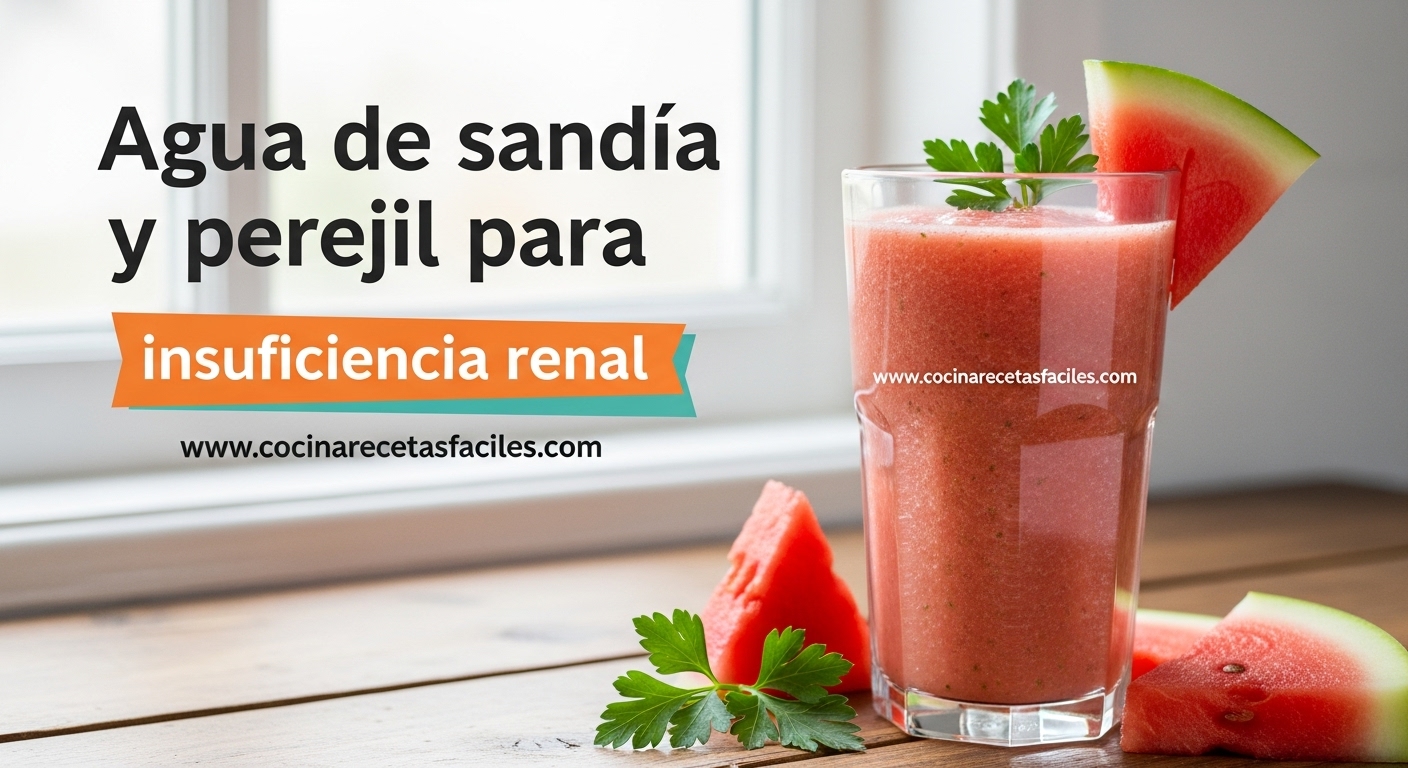 Vaso de agua de sandía y perejil fresca sobre mesa de madera rústica, bebida natural para cuidar los riñones