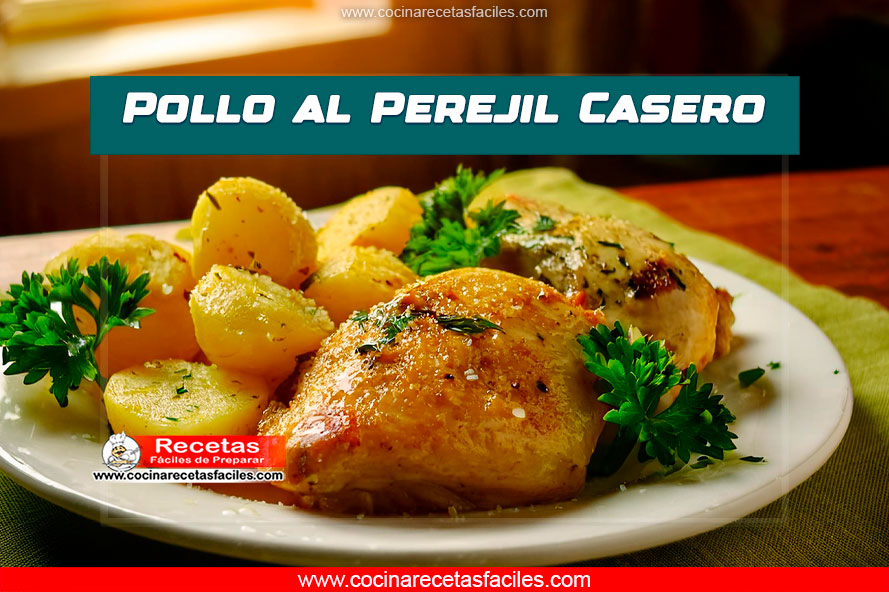 Pollo al perejil servido con papas y choclo en salsa verde