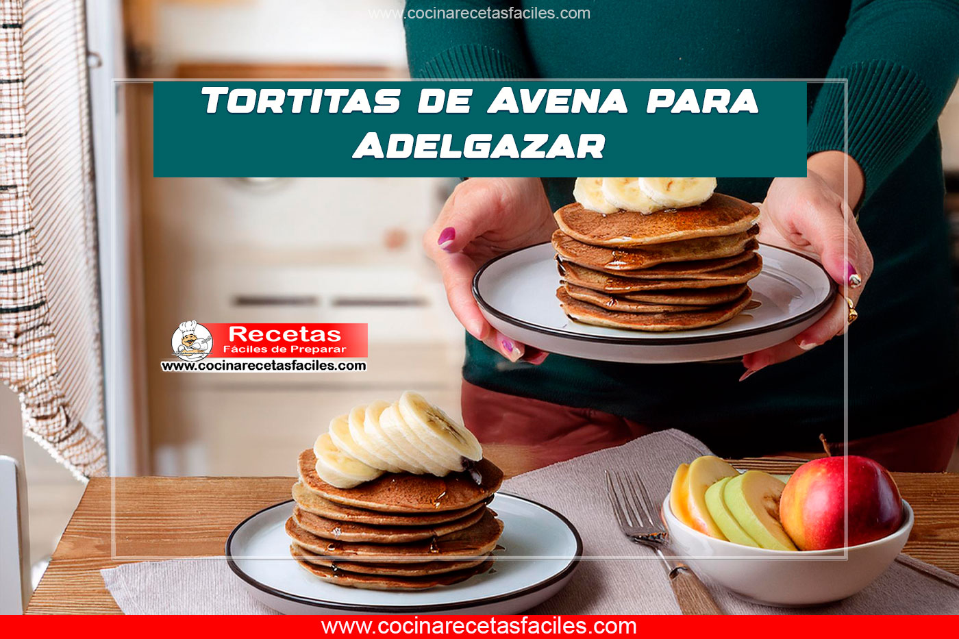 Tortitas de avena al chocolate y a la manzana en la mesa