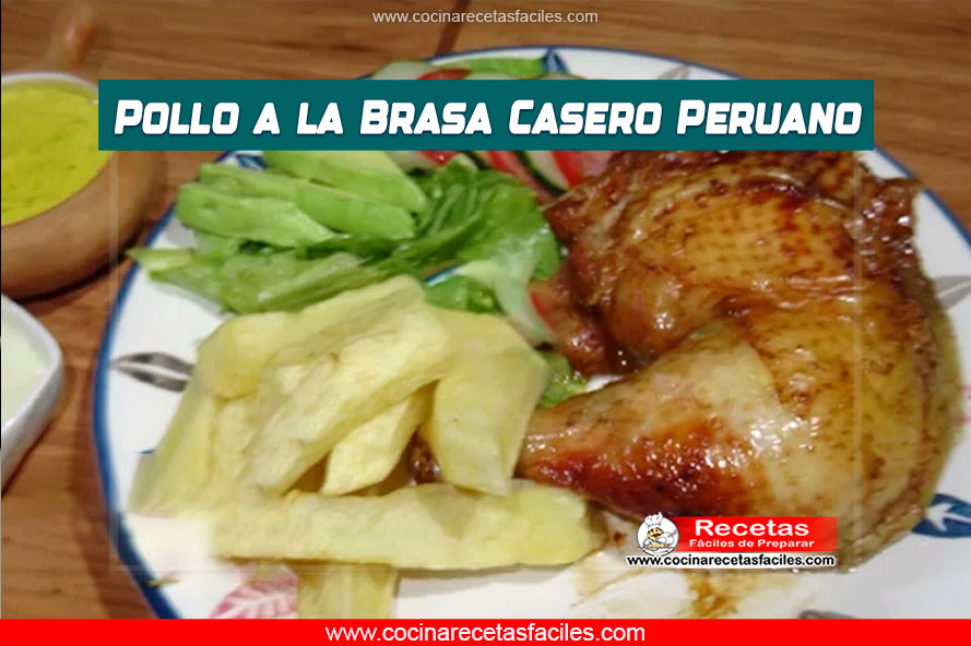 Pollo a la Brasa Casero servido con papas fritas y ensalada