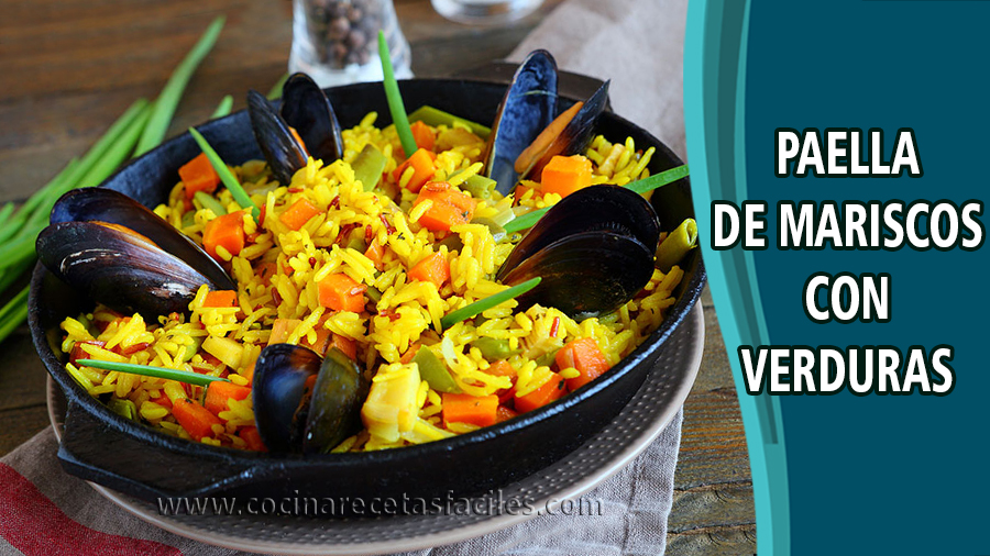 Paella de marisco con verduras - Recetas de pescados y mariscos