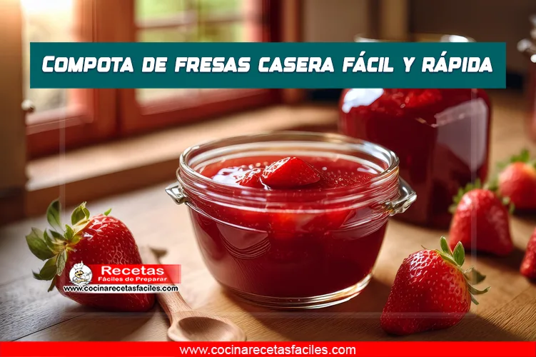Compota de fresas casera en un frasco con fresas frescas al lado.