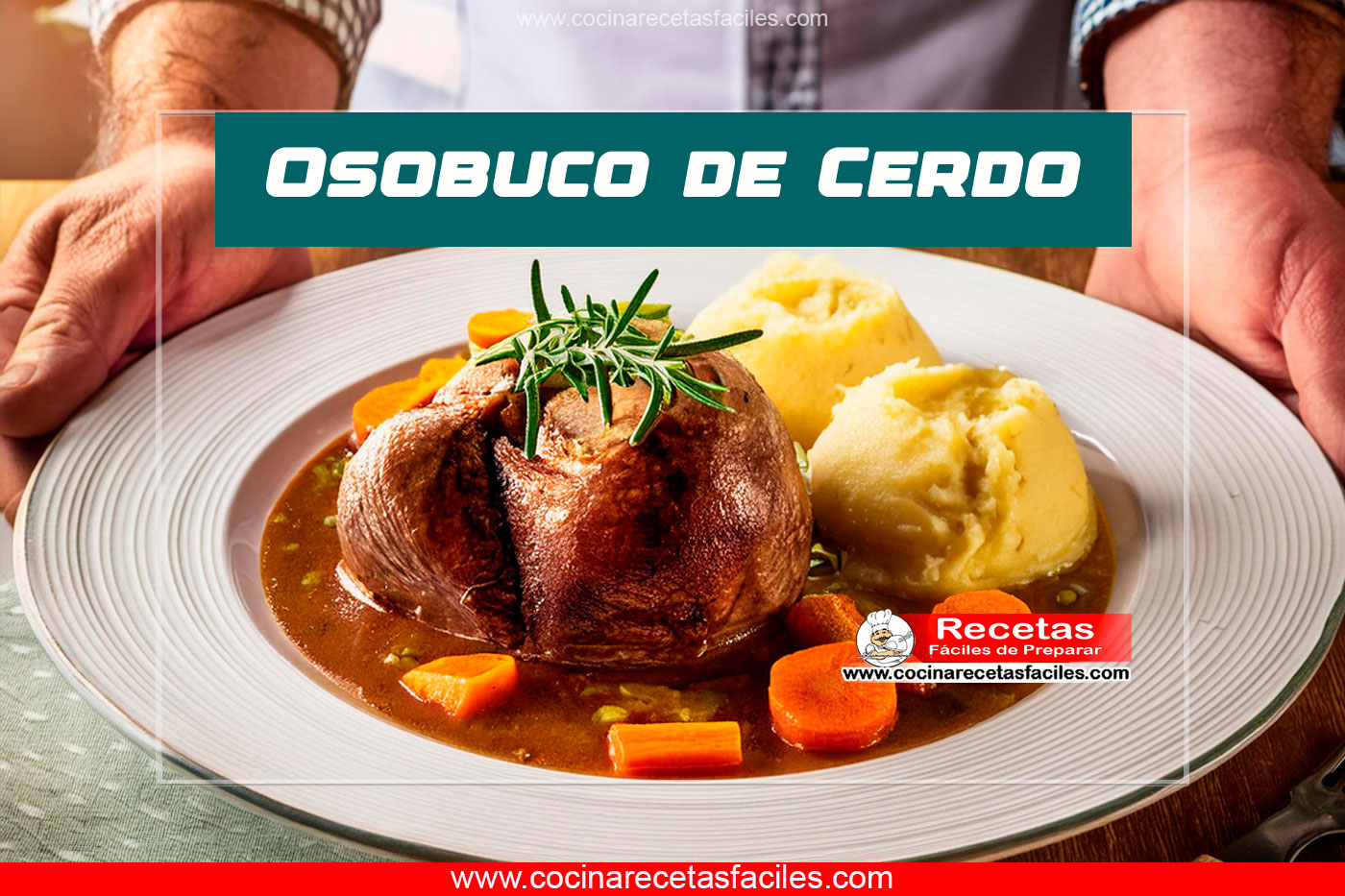 Plato de osobuco de cerdo servido con puré de papas y salsa