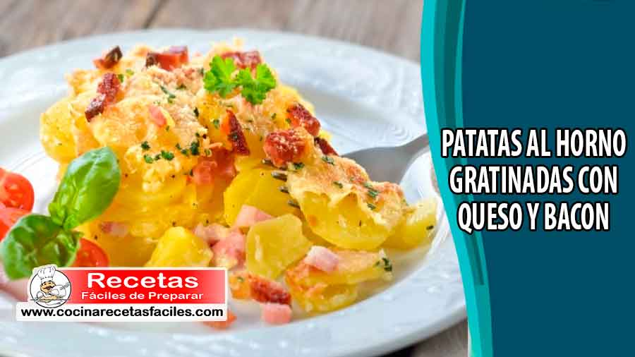 Patatas al horno gratinadas con queso y bacon