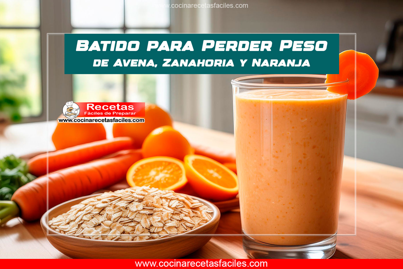 Batido de avena, zanahoria y naranja en un vaso de vidrio.