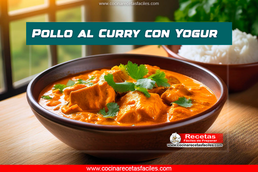 Pollo al Curry con Yogur servido con arroz y cilantro fresco