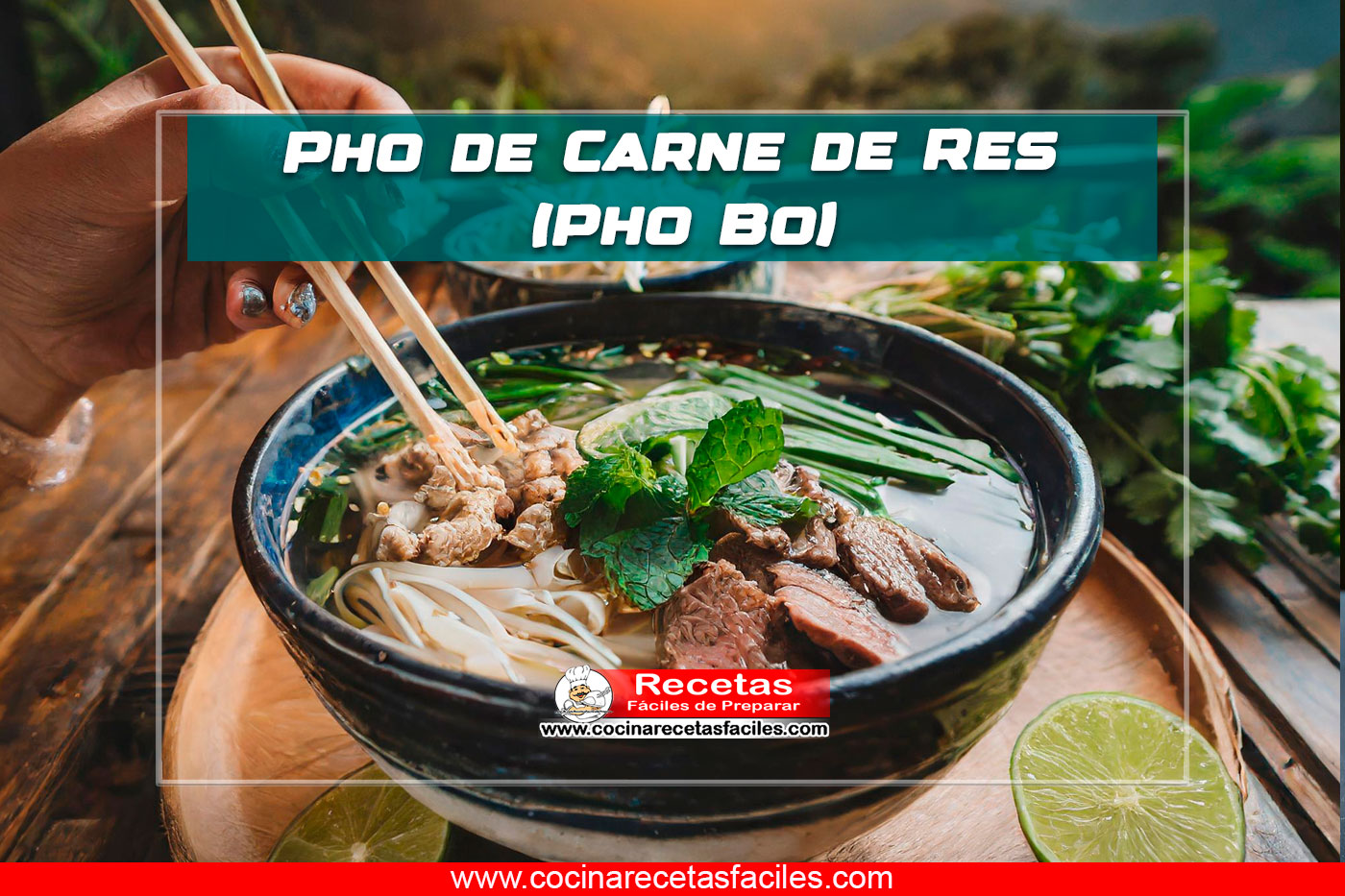 Imagen del Pho de Carne de Res (Pho Bo), una sopa vietnamita llena de sabor y aroma reconfortante.