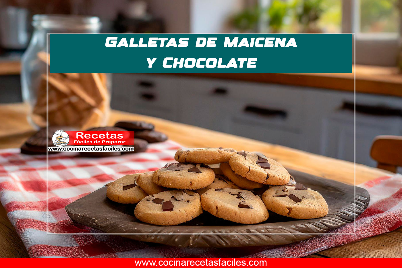 "Galletas de maicena y chocolate recién horneadas con trozos de chocolate visible"