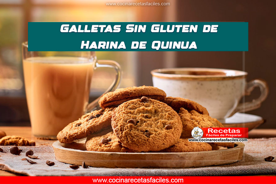 "Galletas sin gluten de harina de quinua, crujientes y doradas con chispas de chocolate."