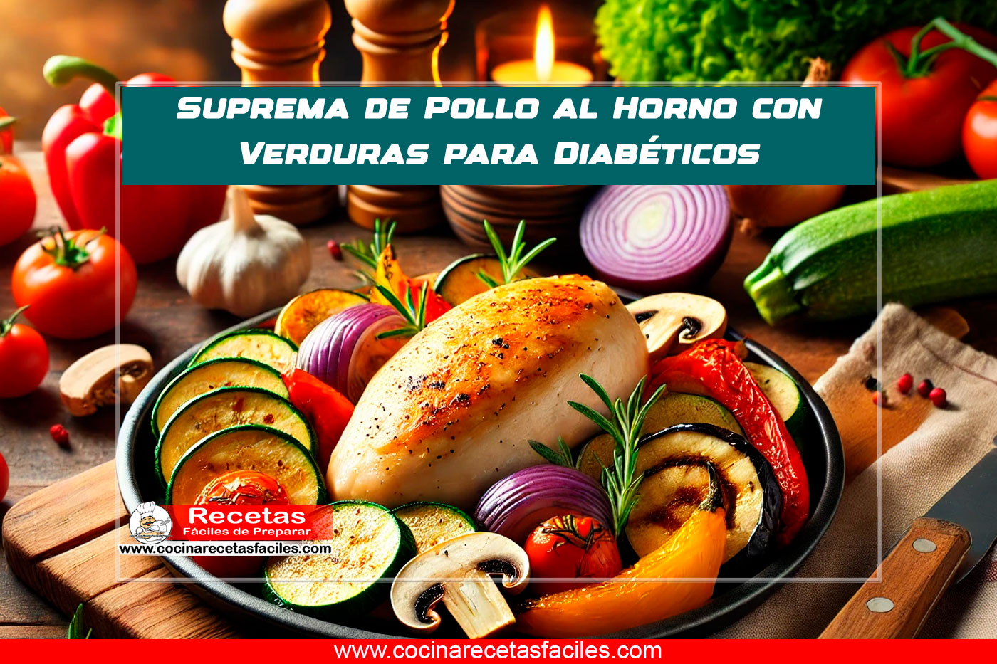 Suprema de pollo al horno con verduras para diabéticos