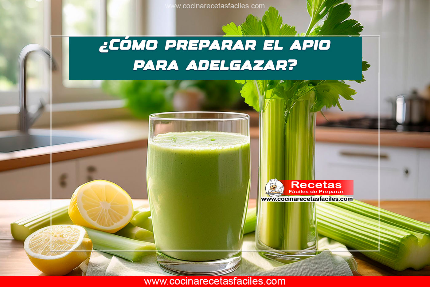 Licuado de apio verde servido en un vaso de vidrio.