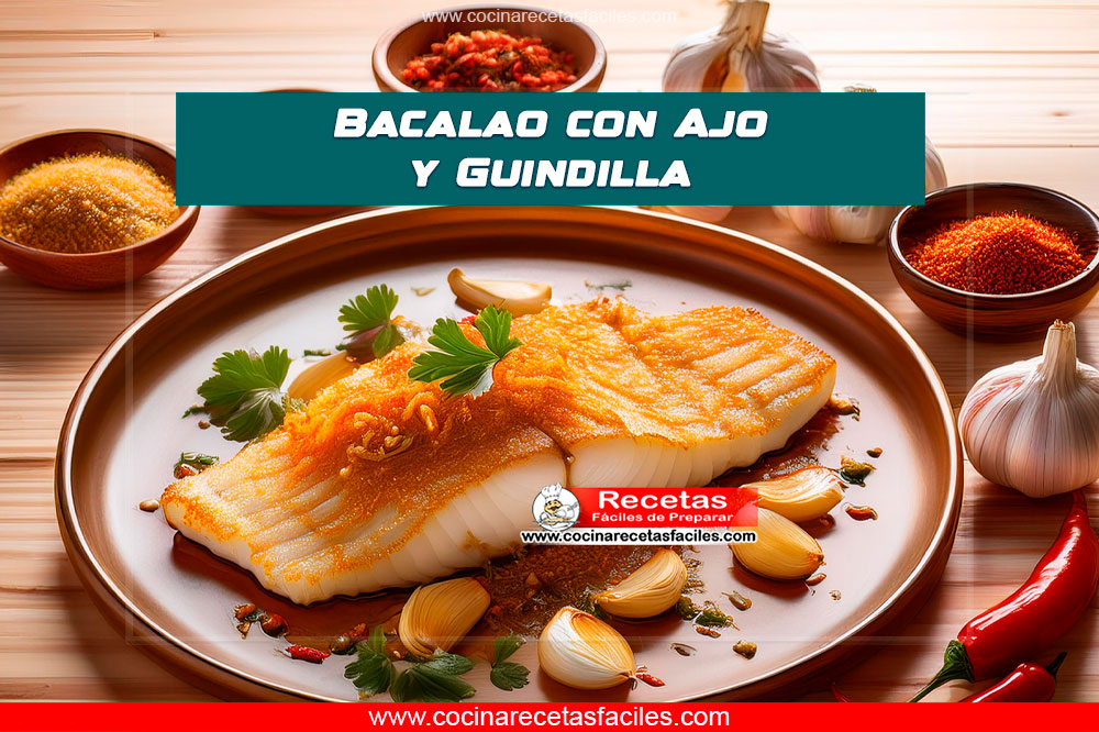 Bacalao con ajo y guindilla en un plato con perejil fresco