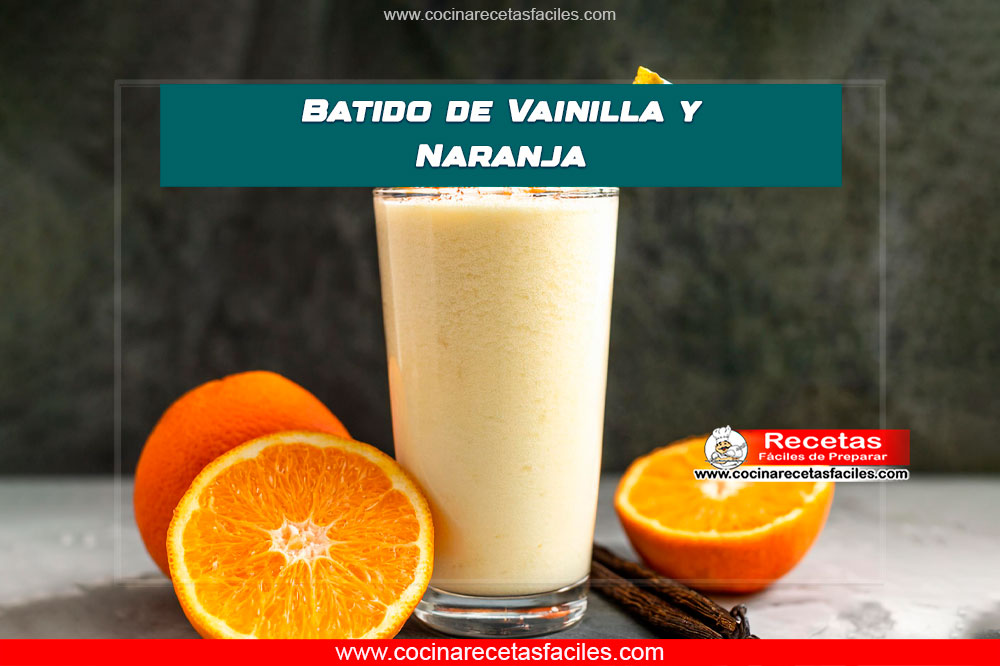 Batido de vainilla y naranja en un vaso alto con una rodaja de naranja