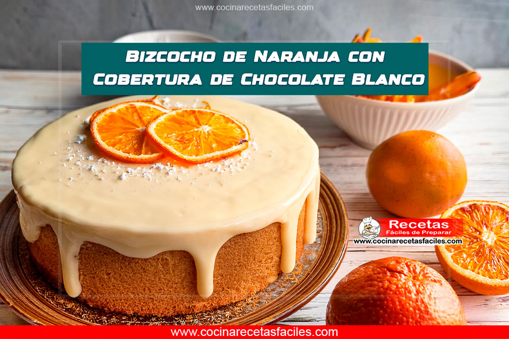 Bizcocho de naranja con cobertura de chocolate blanco en un plato