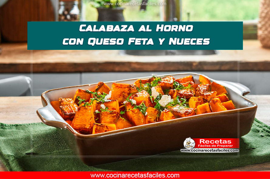 Calabaza al horno con queso feta y nueces, dorada y crujiente