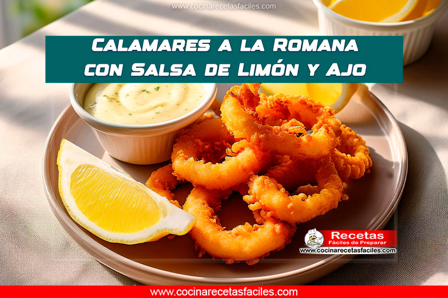 Calamares a la romana con salsa de limón y ajo.