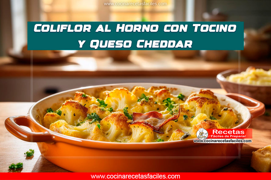 Coliflor al horno con tocino y queso cheddar, crujiente y cremosa