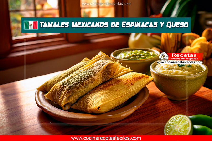 Tamales Mexicanos de Espinacas y Queso con guacamole y salsa verde