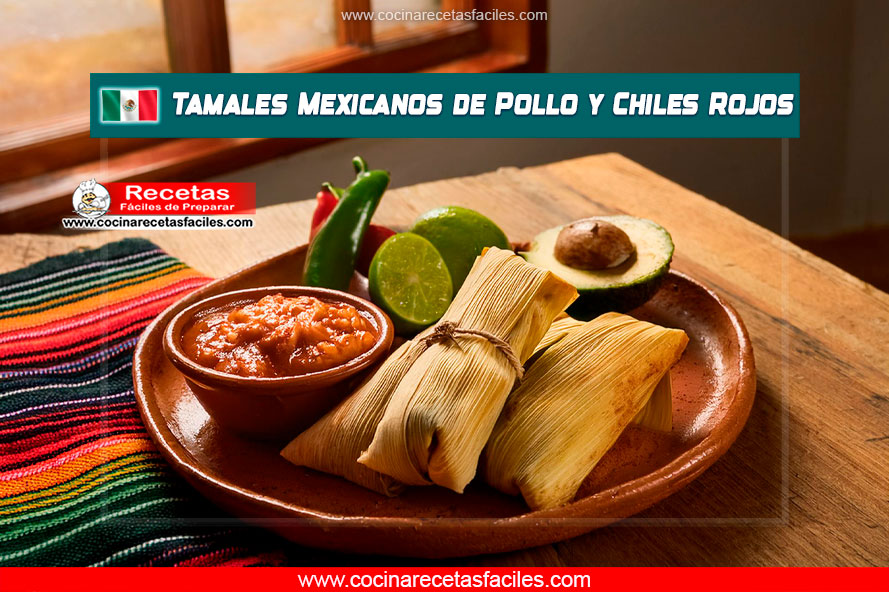 Tamales mexicanos de pollo con salsa roja en hoja de maíz