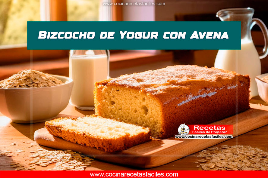 Bizcocho de yogur con avena servido en una mesa de madera