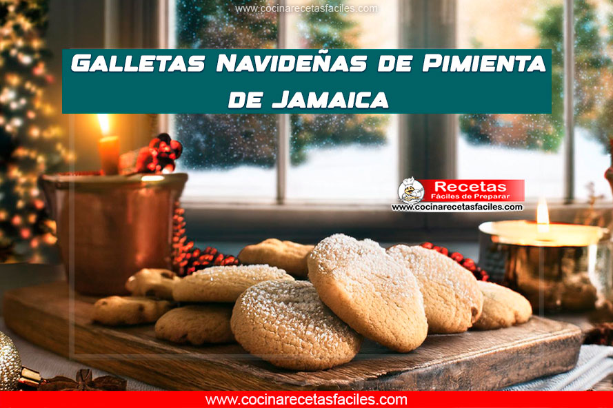 Galletas Navideñas de Pimienta de Jamaica decoradas con azúcar y rodeadas de especias