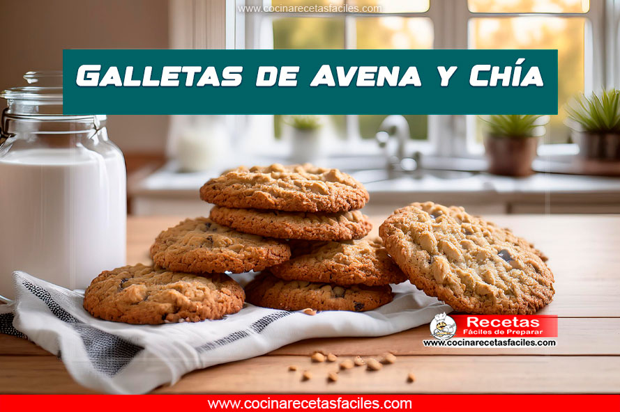Galletas de avena y chía frescas y crujientes, servidas en una mesa de madera.