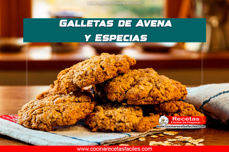 "Plato con galletas de avena especiadas recién horneadas, doradas y crujientes por fuera, mostrando su textura suave por dentro."