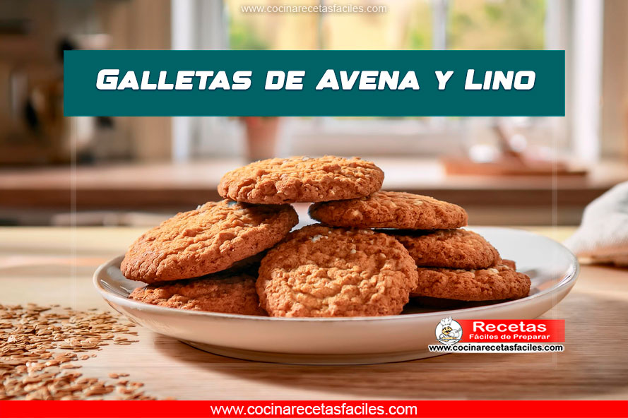 Galletas de avena y lino en un plato sobre una mesa de madera clara