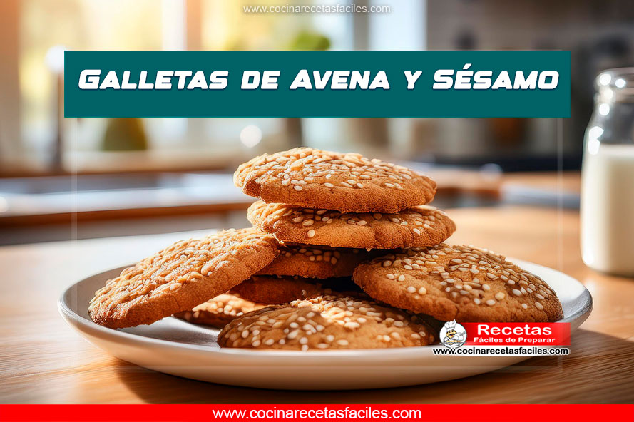 Galletas de avena y sésamo sobre un plato, rodeadas de luz natural