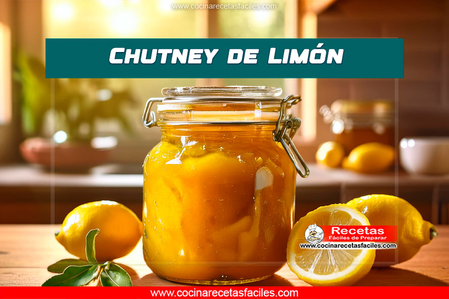 Chutney de limón casero en frasco con ingredientes frescos