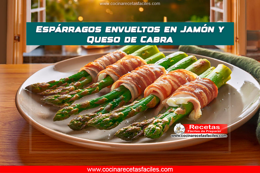 Espárragos envueltos en jamón serrano y queso de cabra, dorados en sartén
