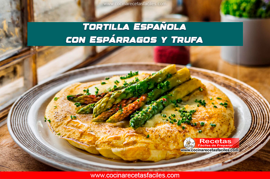 Tortilla española con espárragos, papas y un toque de aceite de trufa