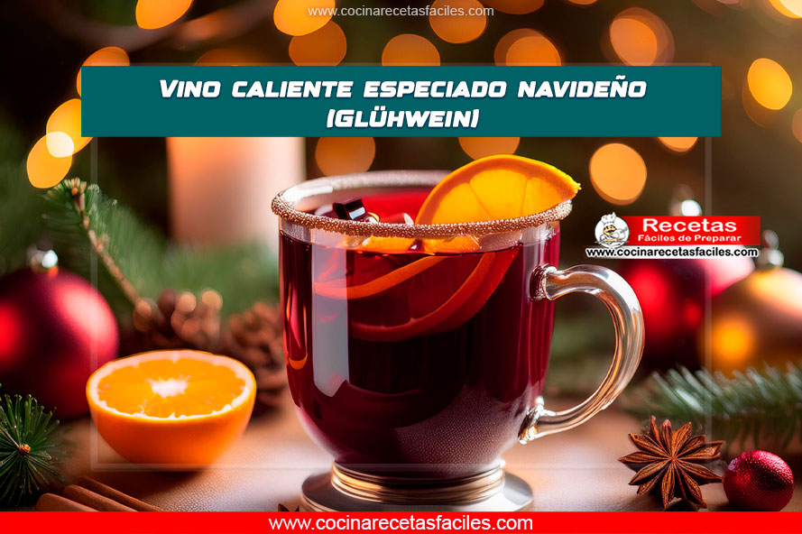 "Vino caliente especiado navideño (Glühwein), decorado con rodajas de naranja y limón."
