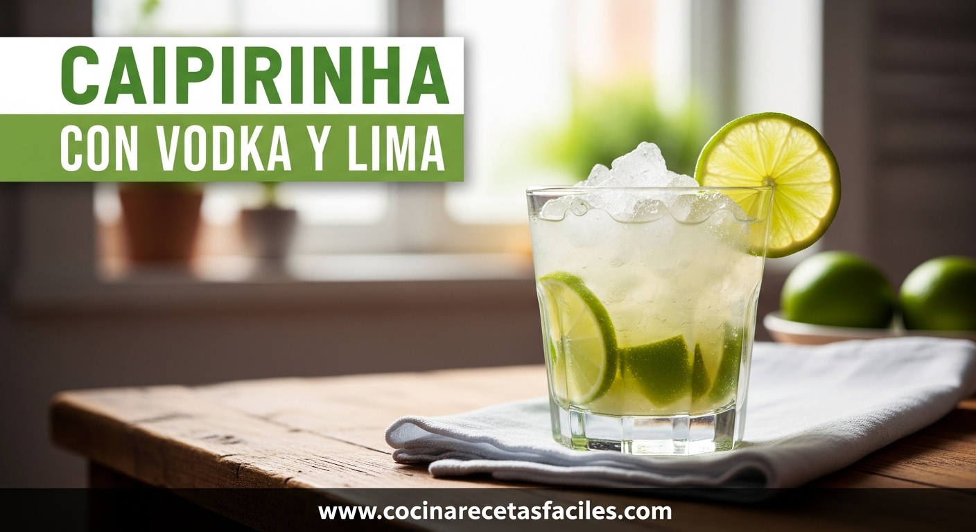 Caipirinha con vodka y lima servida con hielo picado y rodaja de lima