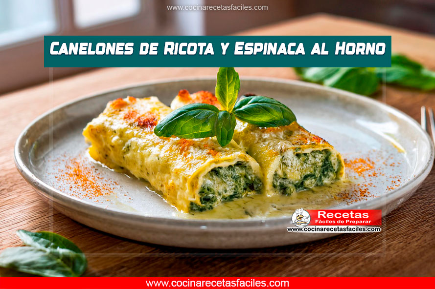 Canelones de ricota y espinaca dorados al horno