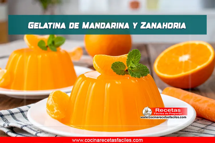 Gelatina de mandarina y zanahoria decorada con rodajas de mandarina y hojas de menta.