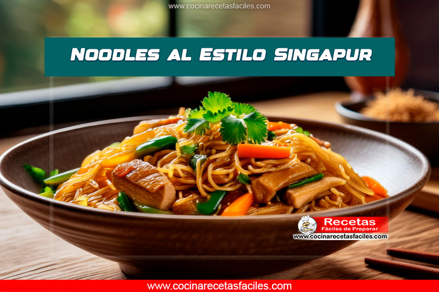 Noodles al Estilo Singapur con verduras salteadas y curry amarillo