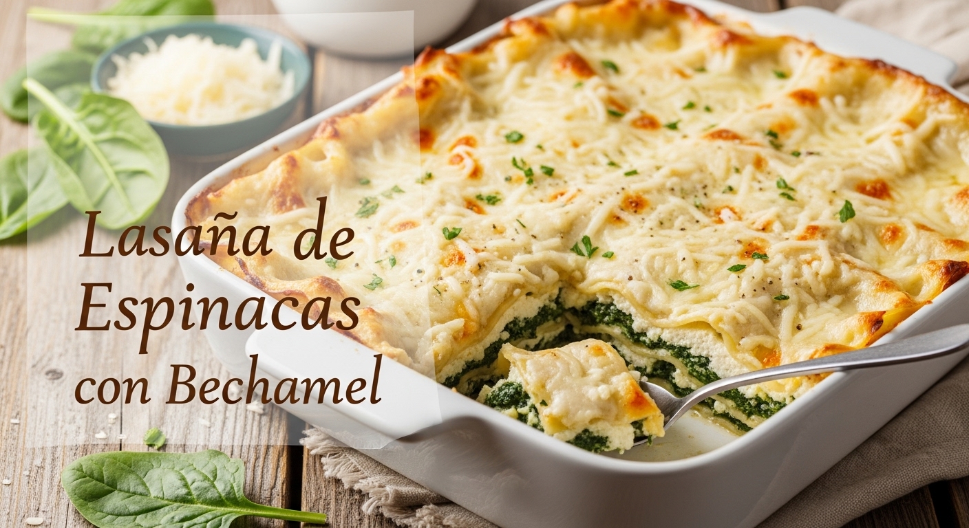 Lasaña ligera de espinacas con salsa bechamel y queso gratinado