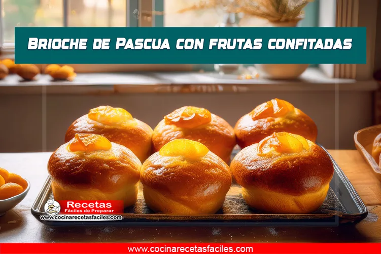 Bollos individuales de brioche de Pascua con frutas confitadas y almendras