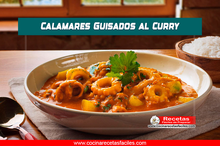 Calamares guisados al curry en un plato hondo
