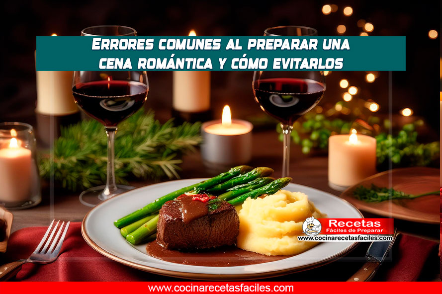 Mesa romántica con filete de ternera, puré de papas y vino tinto.