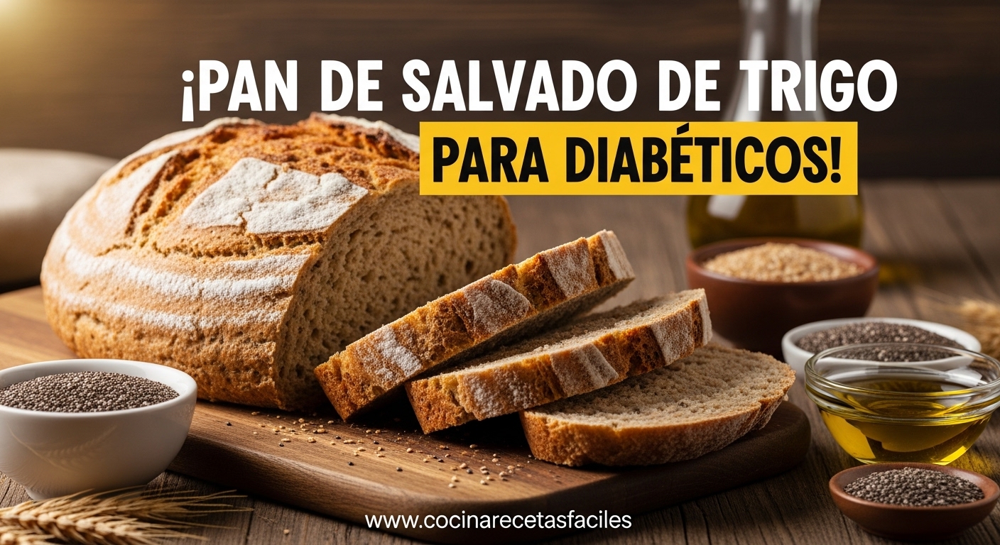 Pan de salvado de trigo integral para diabéticos recién horneado sobre una mesa rústica con fondo neutro