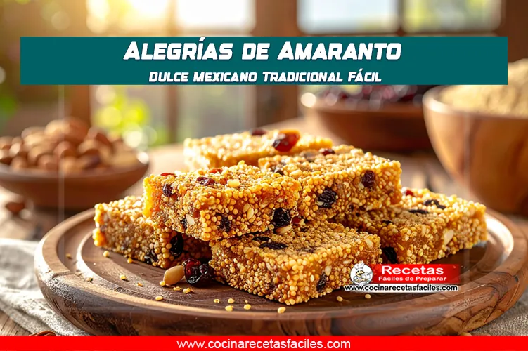 Alegrías de amaranto tradicionales mexicanas con frutas secas y semillas, listas para disfrutar