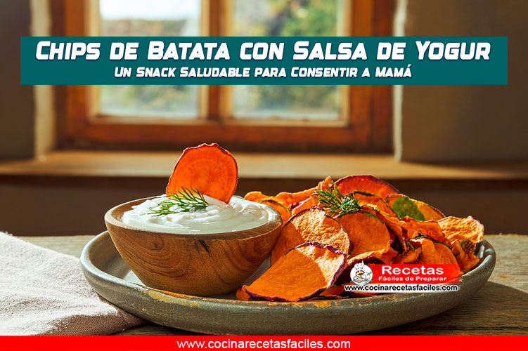 Chips crujientes de batata tricolor con salsa cremosa de yogur y eneldo