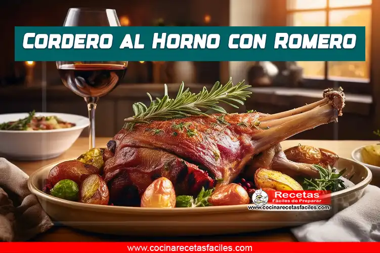 Pierna de cordero al horno con romero, servida con papas y vino tinto para un almuerzo especial en el Día de la Madre.