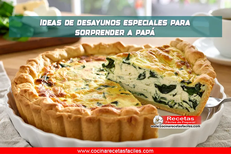Quiche dorado de espinacas y ricotta servido en mesa de cocina con ventana grande al fondo.
