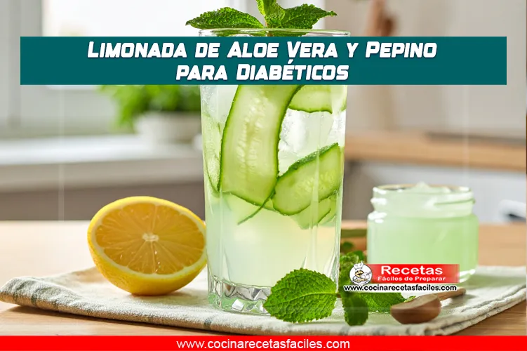 Vaso de limonada de aloe vera y pepino con hielo y rodajas de pepino.