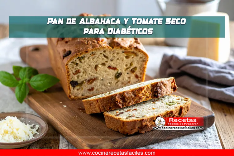 Pan casero de albahaca y tomate seco para diabéticos cortado en rebanadas, servido sobre una tabla de madera