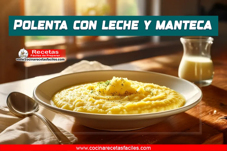 Polenta cremosa con leche y manteca servida en un bowl blanco.